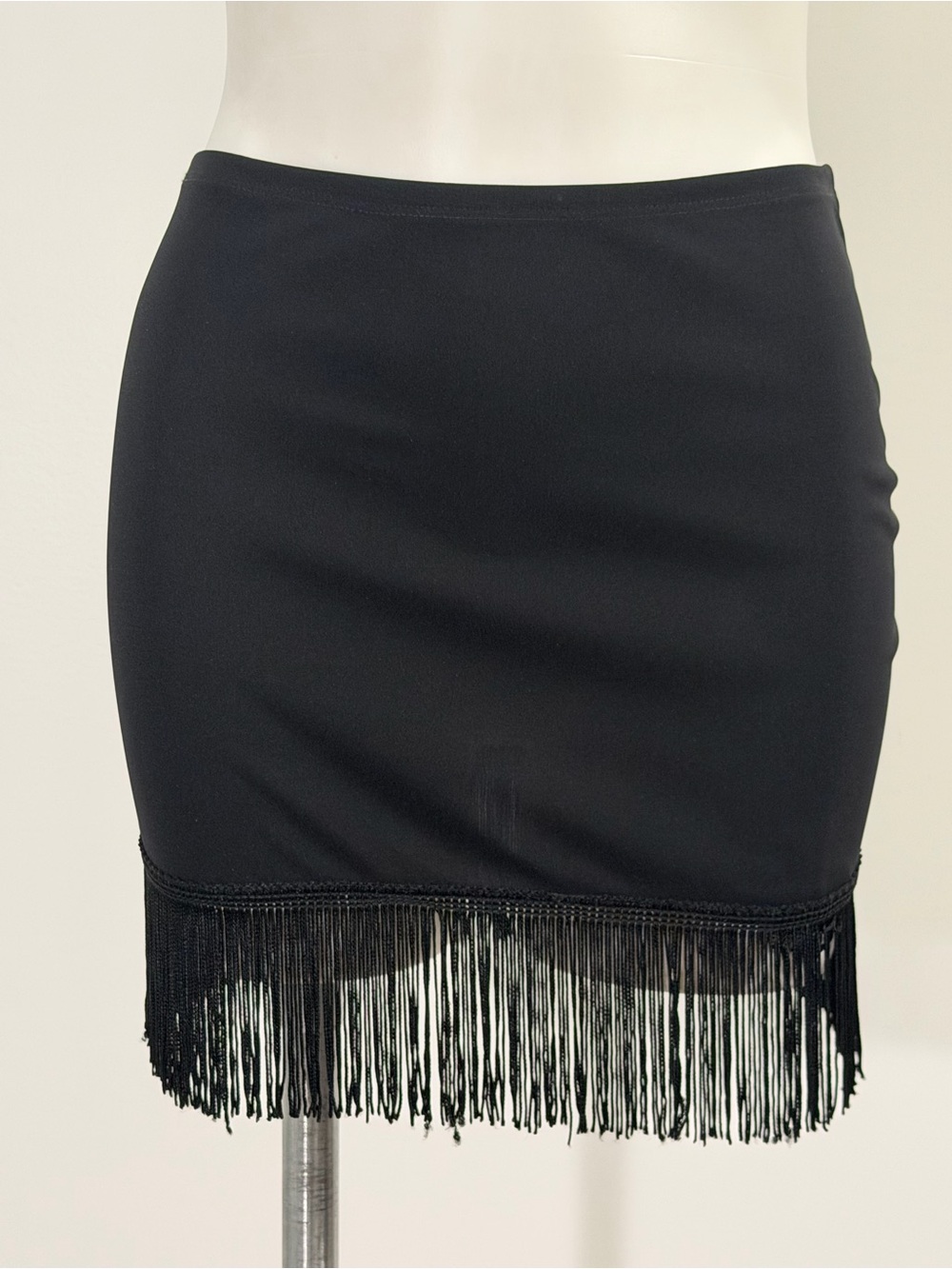 Black Fringe Hem Mini Skirt